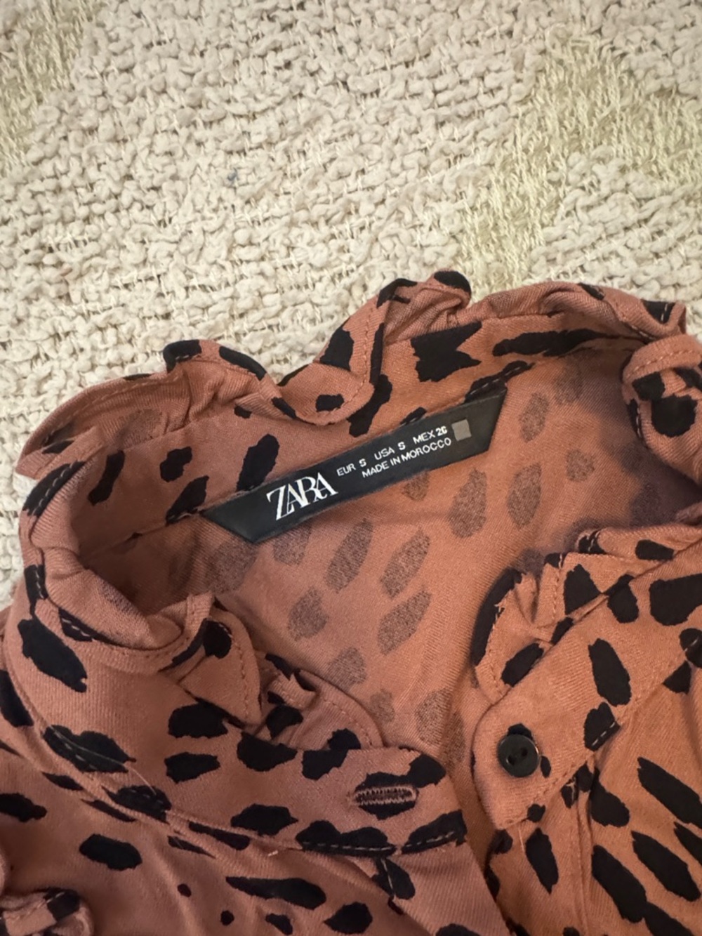 Zara Ruffle Animal Print Blouse High Neck Statement Top Small - Picture 2 of 3